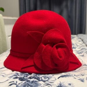 Nine West Elegant Red Wool Cloche Hat